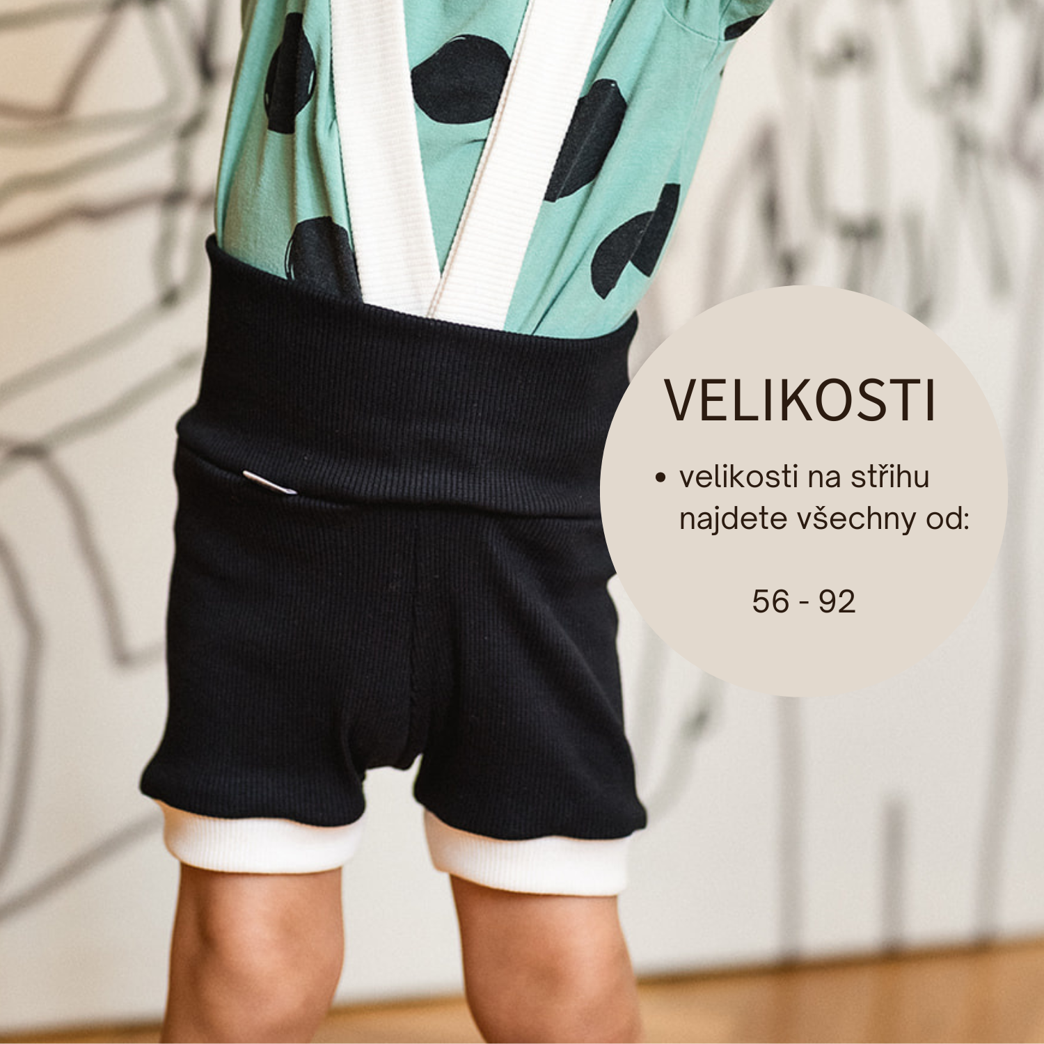 Dětské kraťasy na traky s vysokým pasem "El kraťaso" 56 - 92 PDF střih