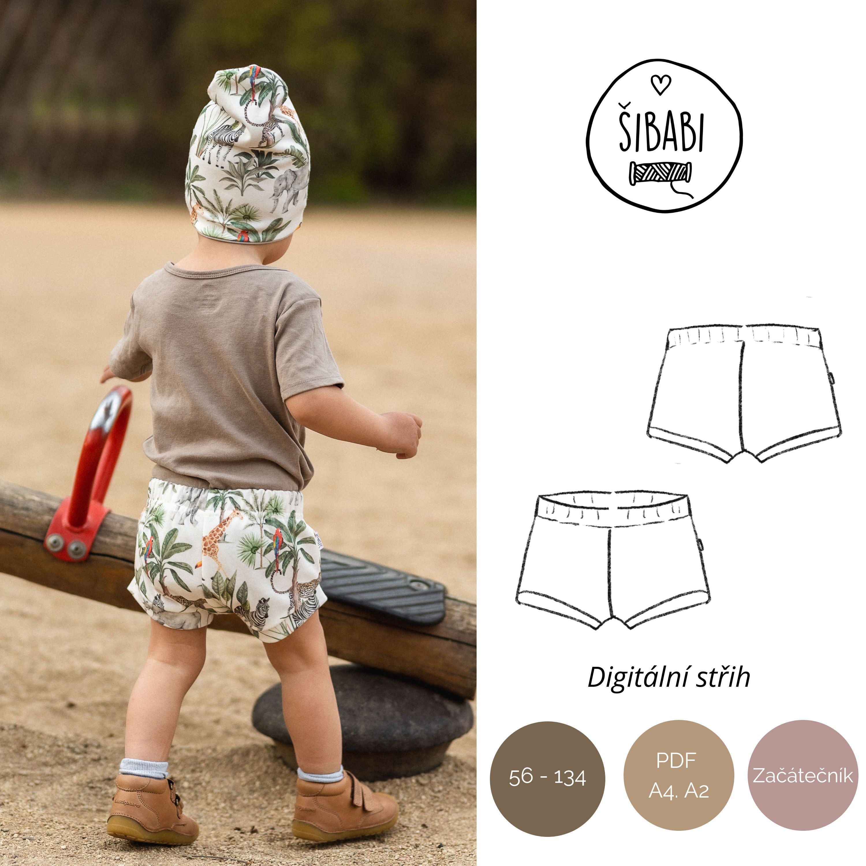 Dětské šortky s náplety do gumy "Reno" 56 - 134 - PDF střih