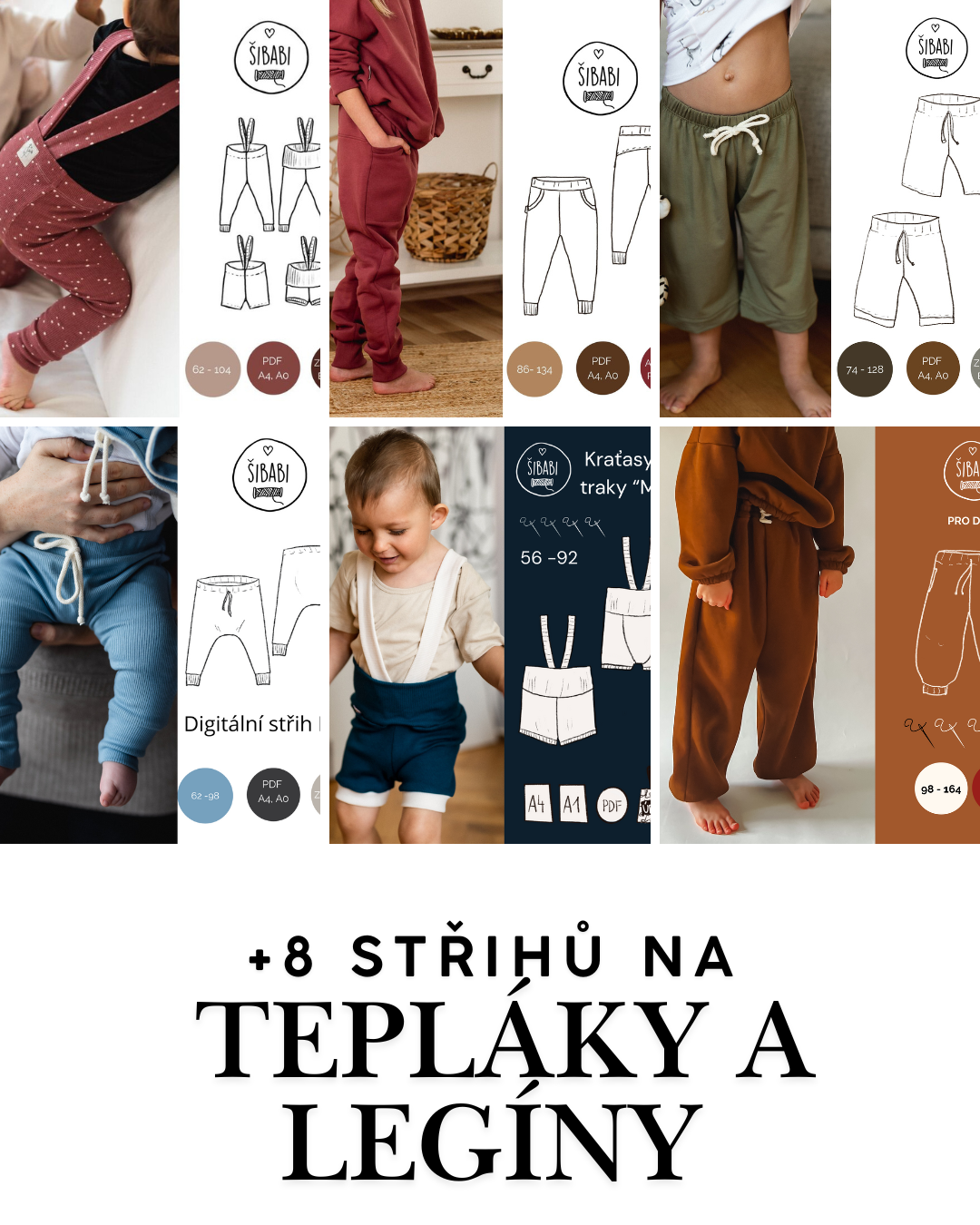 Šicí balík plný střihů - 70 střihů - 0 - 10 let, 10-15 let - PDF střihy, mikiny, legíny, bundy, doplňky...