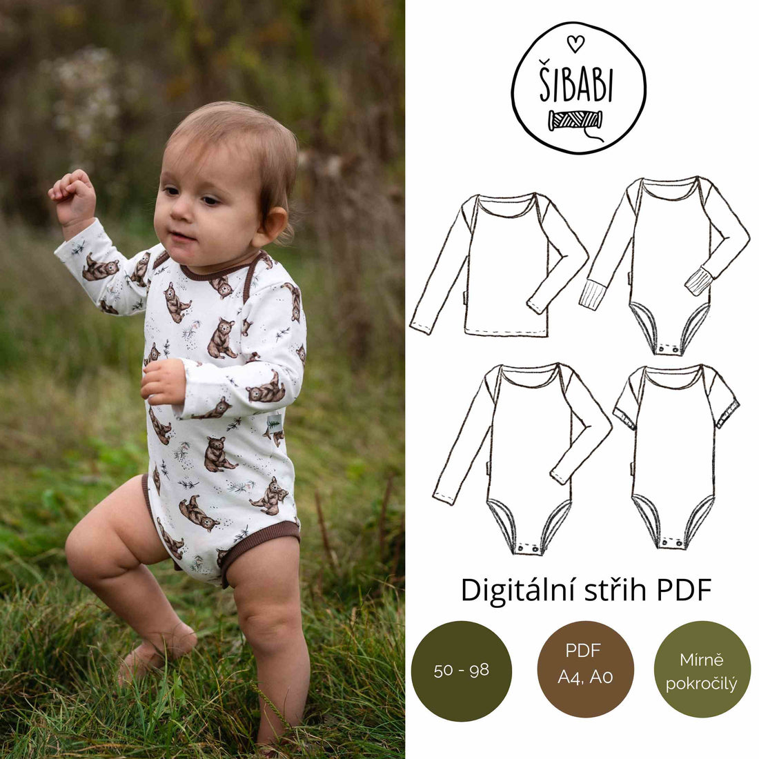 Dětské body s obálkovým výstřihem "July" 50 - 98 - PDF střih