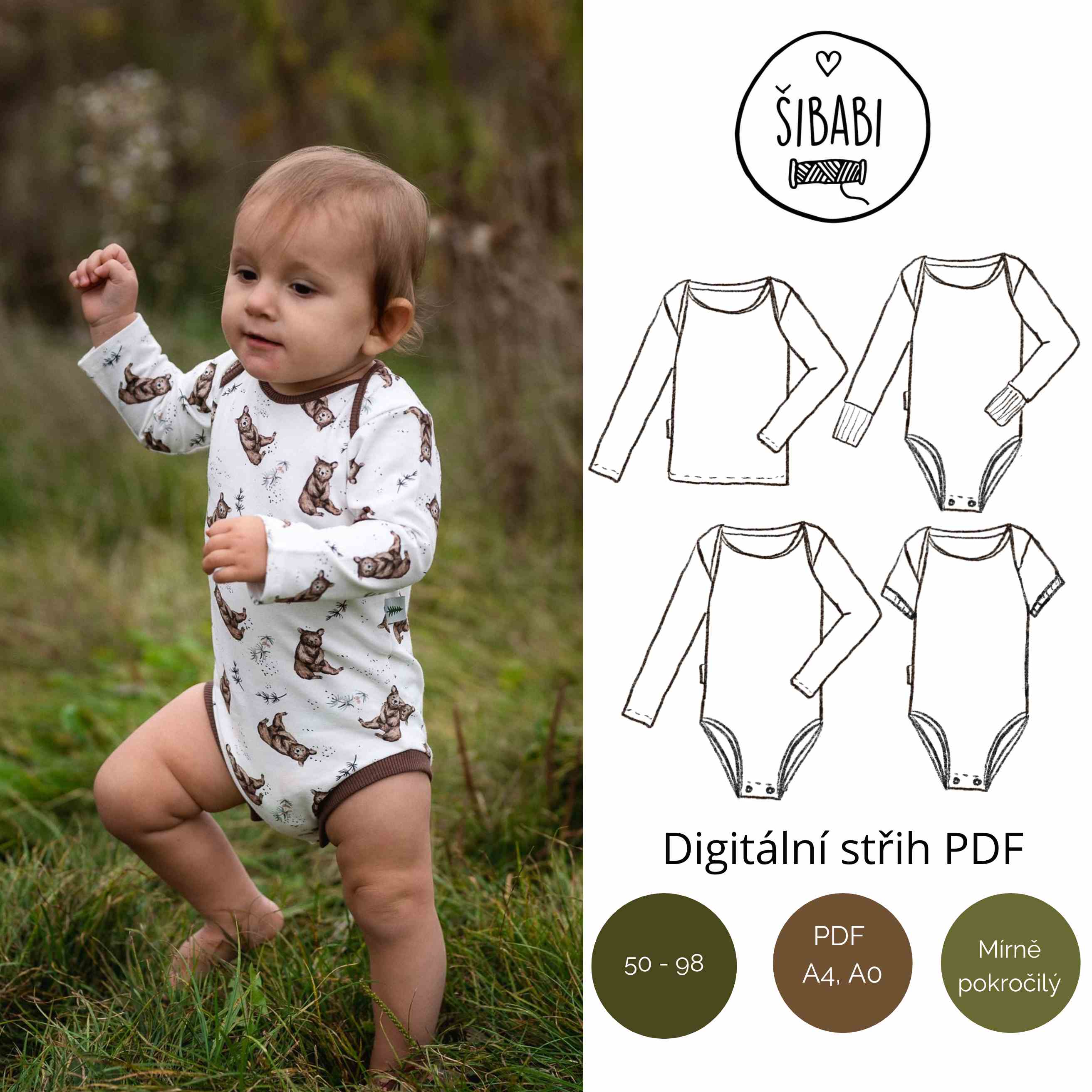 Dětské body s obálkovým výstřihem "July" 50 - 98 - PDF střih