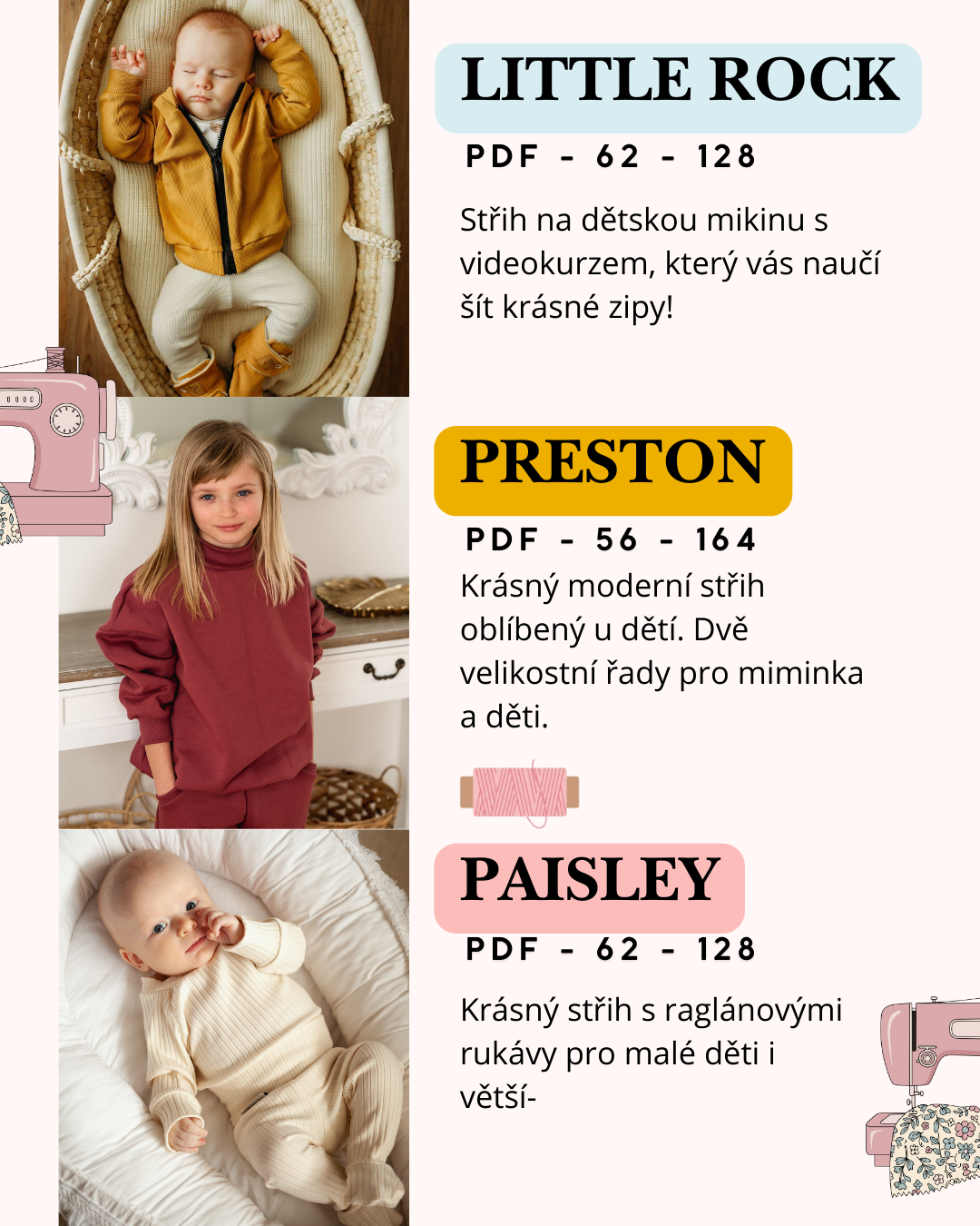 Balíček střihů 6 x střih na dětskou mikinu s videokurzy šití📹