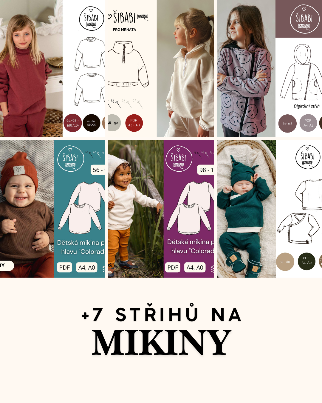 Šicí balík plný střihů - 70 střihů - 0 - 10 let, 10-15 let - PDF střihy, mikiny, legíny, bundy, doplňky...