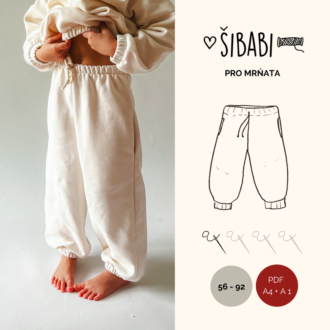 Dětské oversized tepláky s kapsami "Play" 56 - 92 - PDF střih