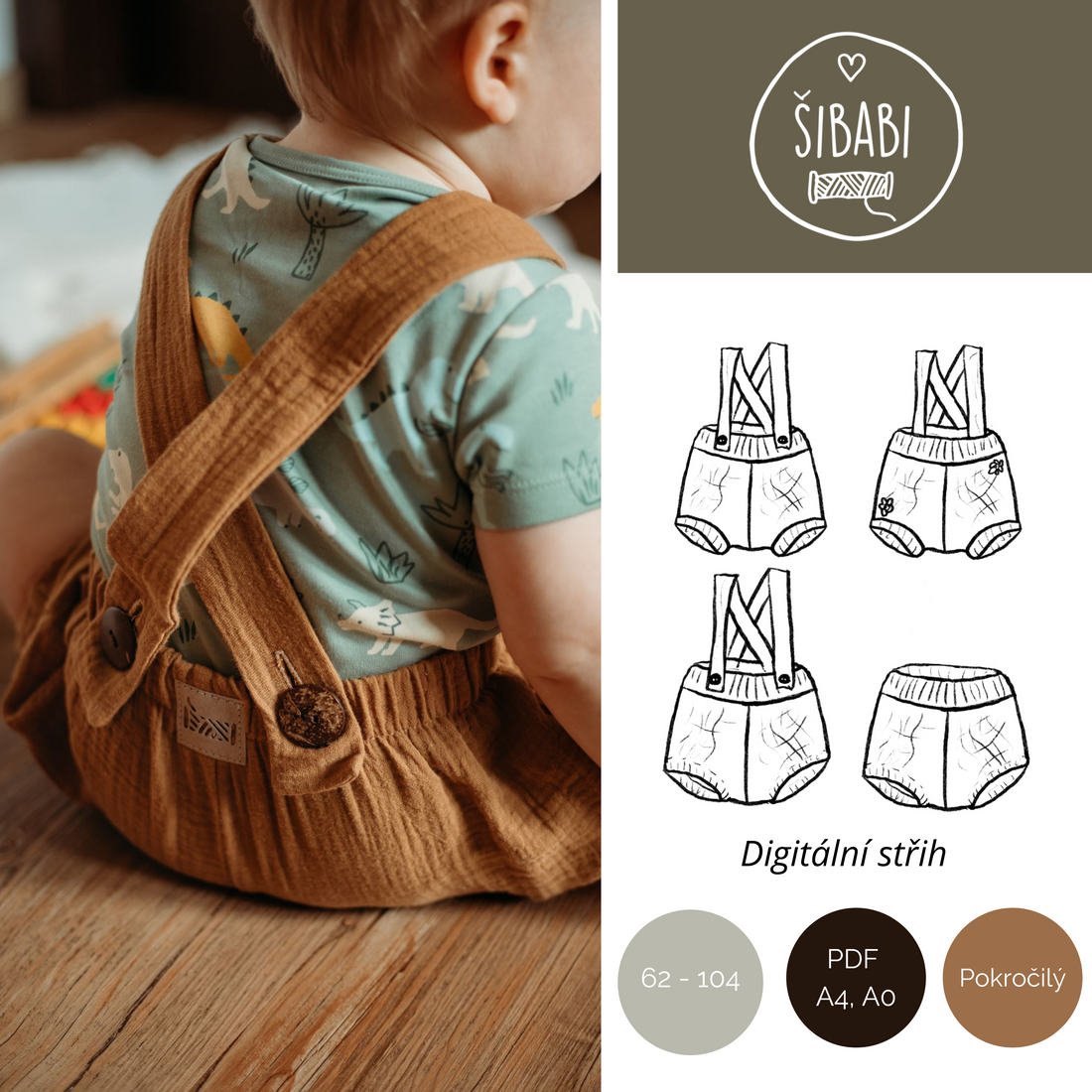 Dětské šortky s laclem na knoflíčky "Joss" - PDF střih