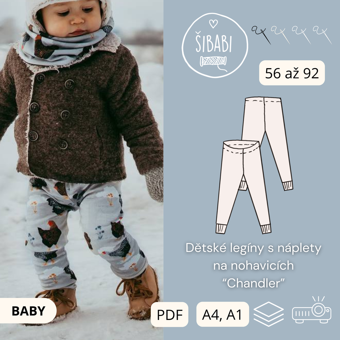 Střih na dětské legíny s nápletem na nohavicích "Chandler", 56-92 v PDF s fotonávodem