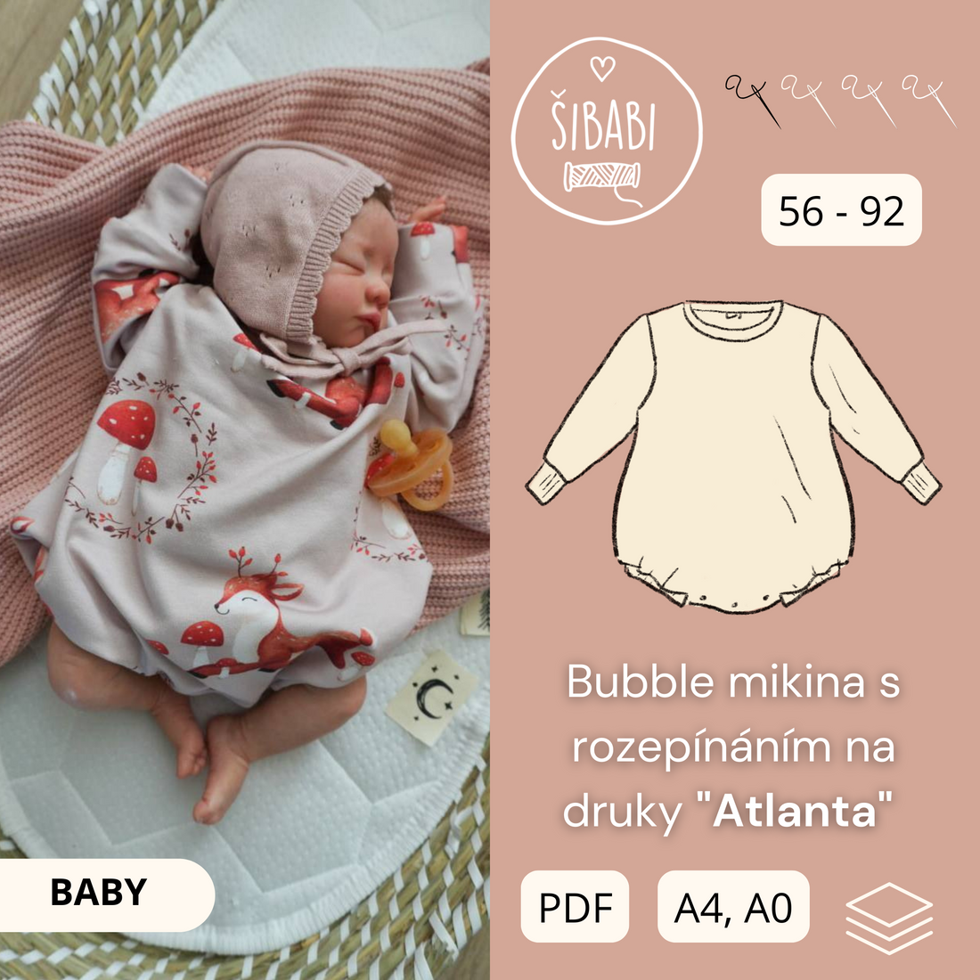 Bubble mikina s rozepínáním na druky "Atlanta" 56 - 92 PDF střih