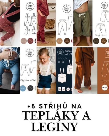 Šicí balík plný střihů - 70 střihů - 0 - 10 let, 10-15 let - PDF střihy, mikiny, legíny, bundy, doplňky...