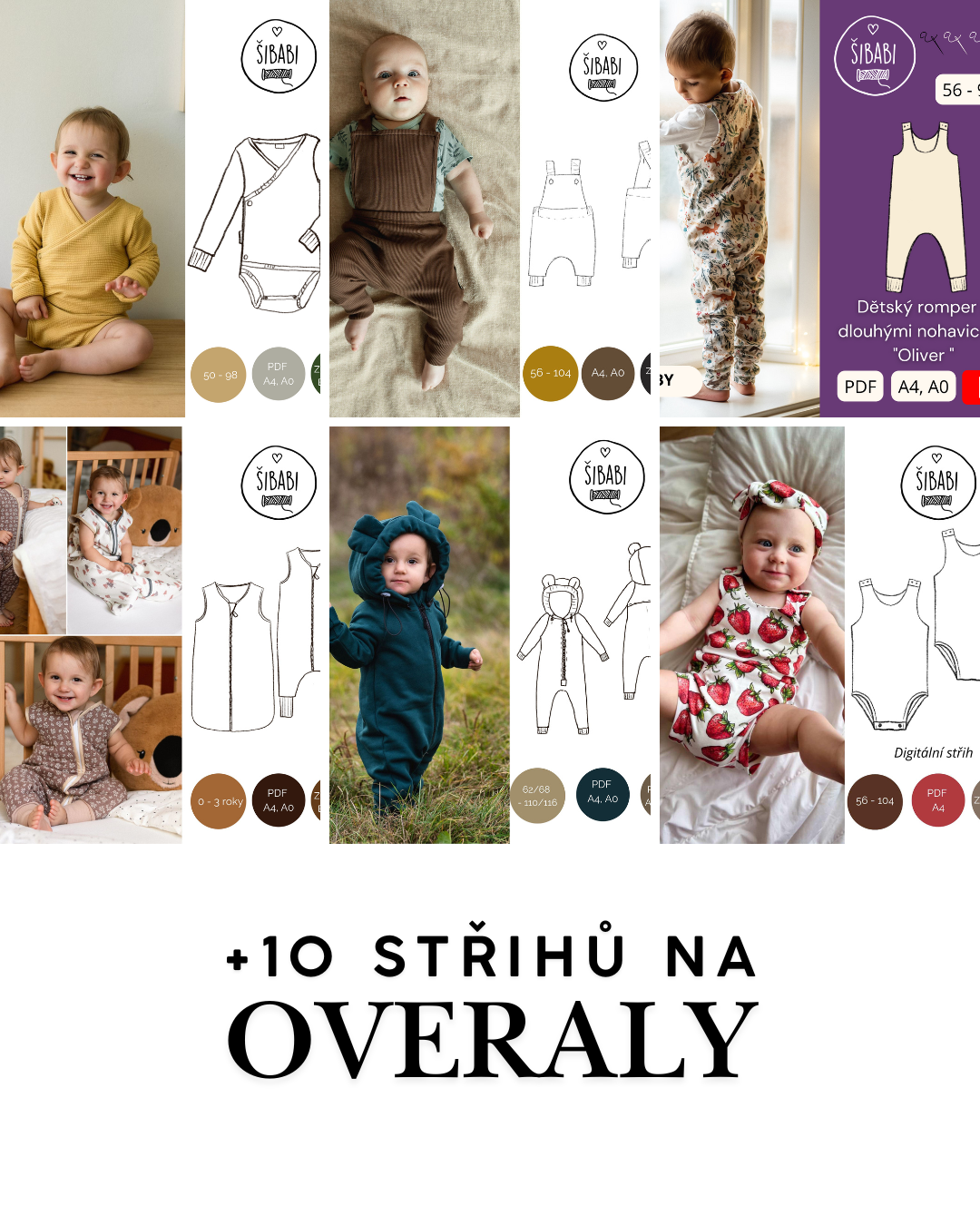 Šicí balík plný střihů - 70 střihů - 0 - 10 let, 10-15 let - PDF střihy, mikiny, legíny, bundy, doplňky...