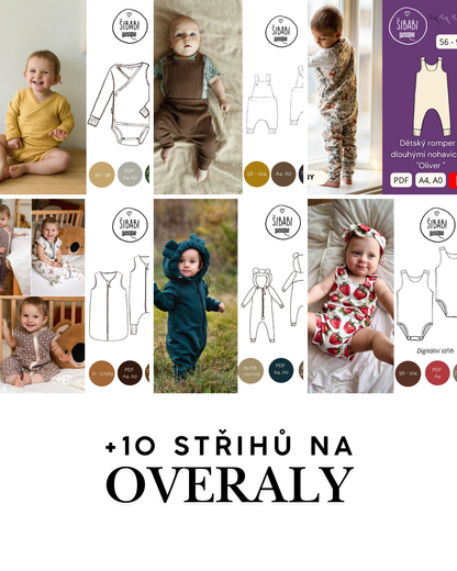 Šicí balík plný střihů - 70 střihů - 0 - 10 let, 10-15 let - PDF střihy, mikiny, legíny, bundy, doplňky...