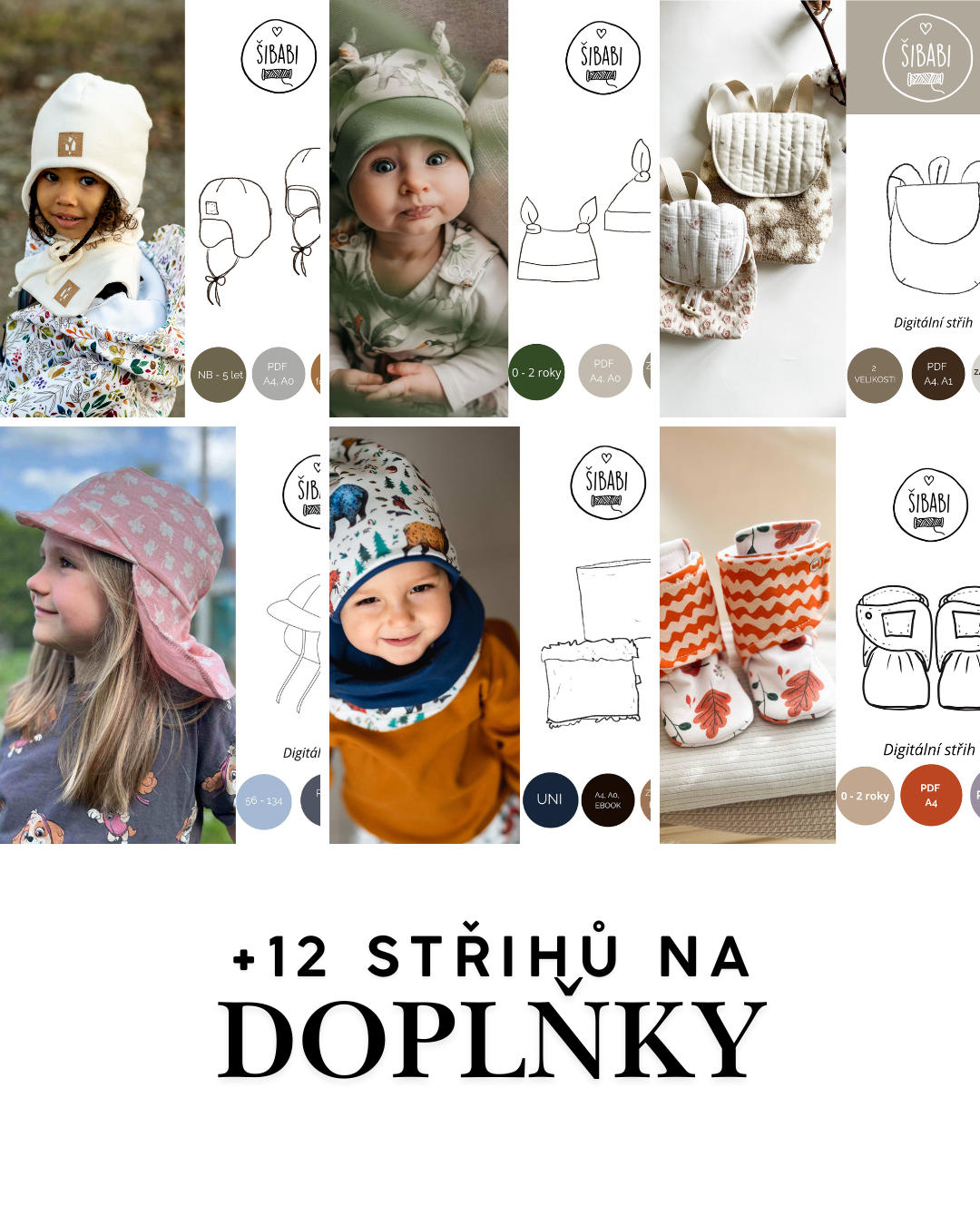 Šicí balík plný střihů - 70 střihů - 0 - 10 let, 10-15 let - PDF střihy, mikiny, legíny, bundy, doplňky...