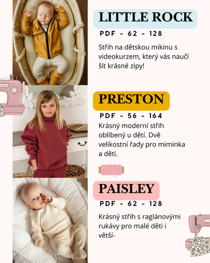 Balíček střihů 6 x střih na dětskou mikinu s videonávody na ušití📹