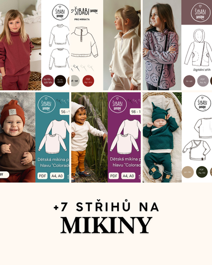 Šicí balík plný střihů - 70 střihů - 0 - 10 let, 10-15 let - PDF střihy, mikiny, legíny, bundy, doplňky...