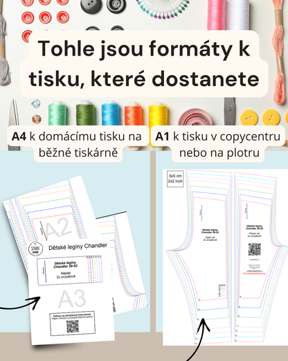 Střih na dětské legíny s nápletem na nohavicích &quot;Chandler&quot;, 56-92 v PDF s fotonávodem