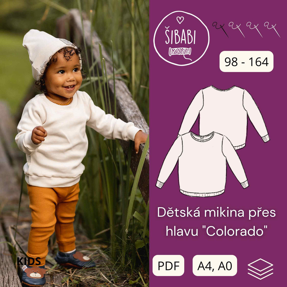 Dětská mikina přes hlavu &quot;Colorado&quot; 98 - 164 PDF střih