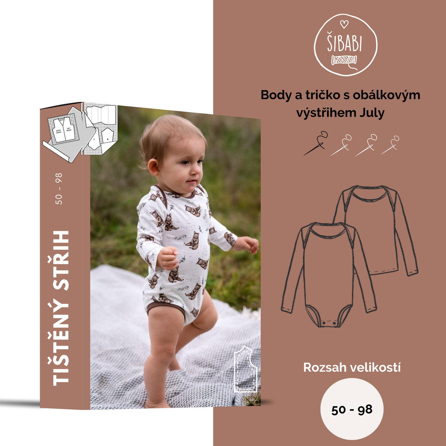 Papírový střih na dětské body s obálkovým výstřihem &quot;July&quot; 50 - 98