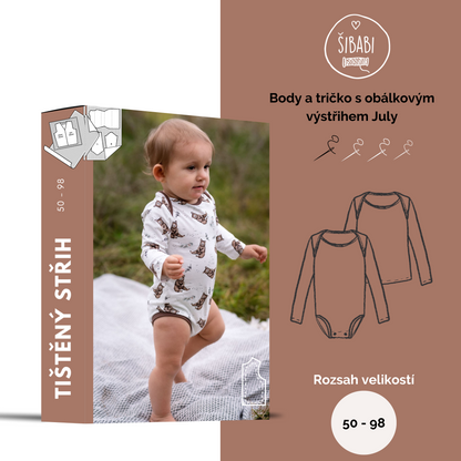 Papírový střih na dětské body s obálkovým výstřihem &quot;July&quot; 50 - 98