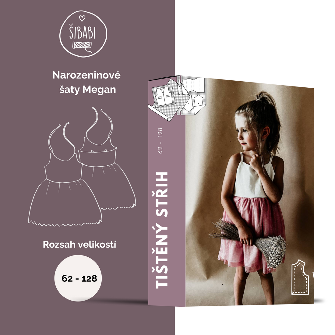 Papírový střih na narozeninové šaty &quot;Megan&quot; 62 - 128