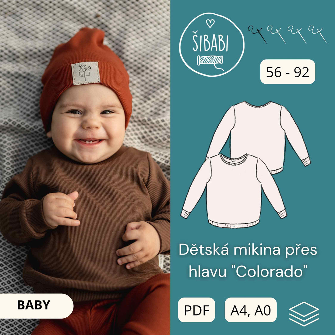 Dětská mikina přes hlavu &quot;Colorado&quot; 56 - 92 - PDF střih