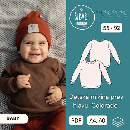 Dětská mikina přes hlavu &quot;Colorado&quot; 56 - 92 - PDF střih