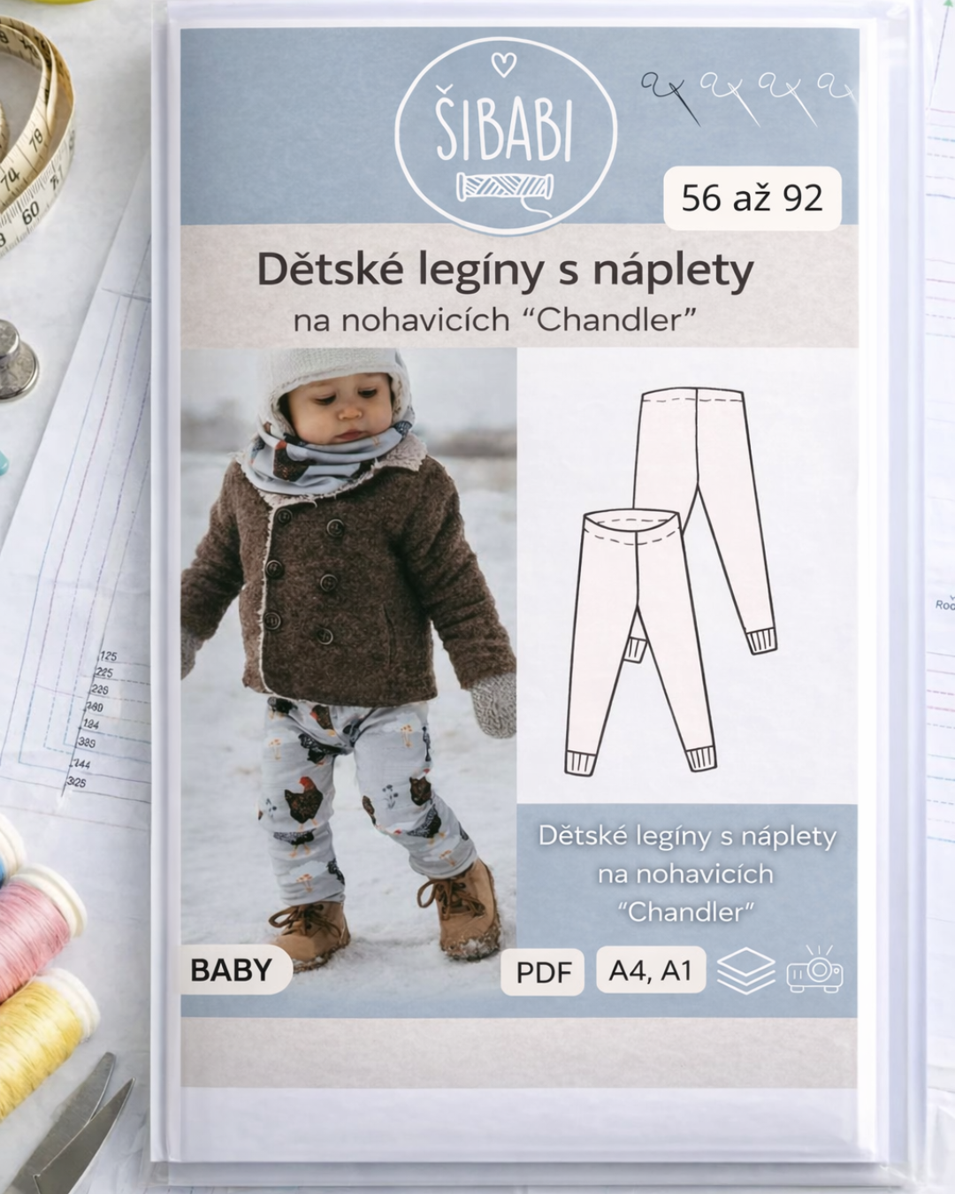 Papírový střih na dětské legíny s nápletem na nohavicích "Chandler"