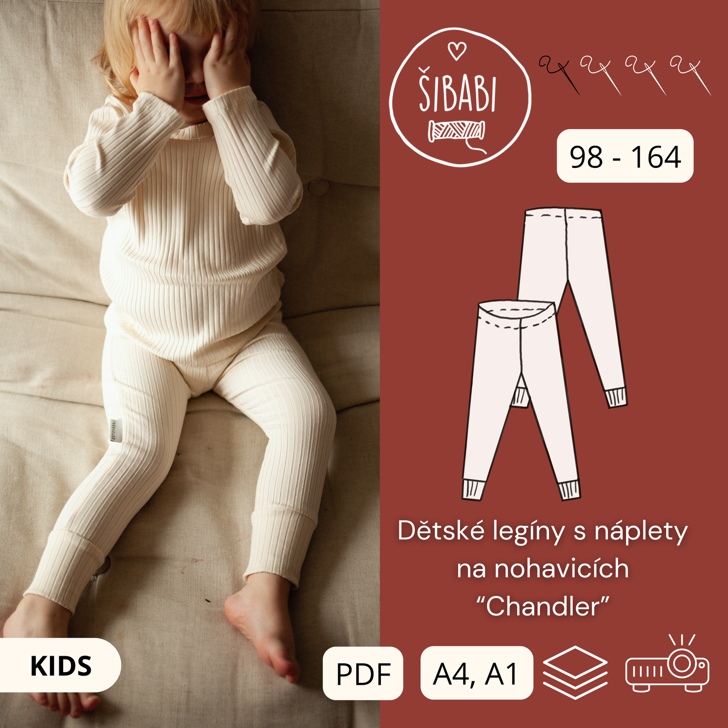 Střih na dětské legíny s nápletem na nohavicích &quot;Chandler&quot;, 98 - 164 v PDF s fotonávodem