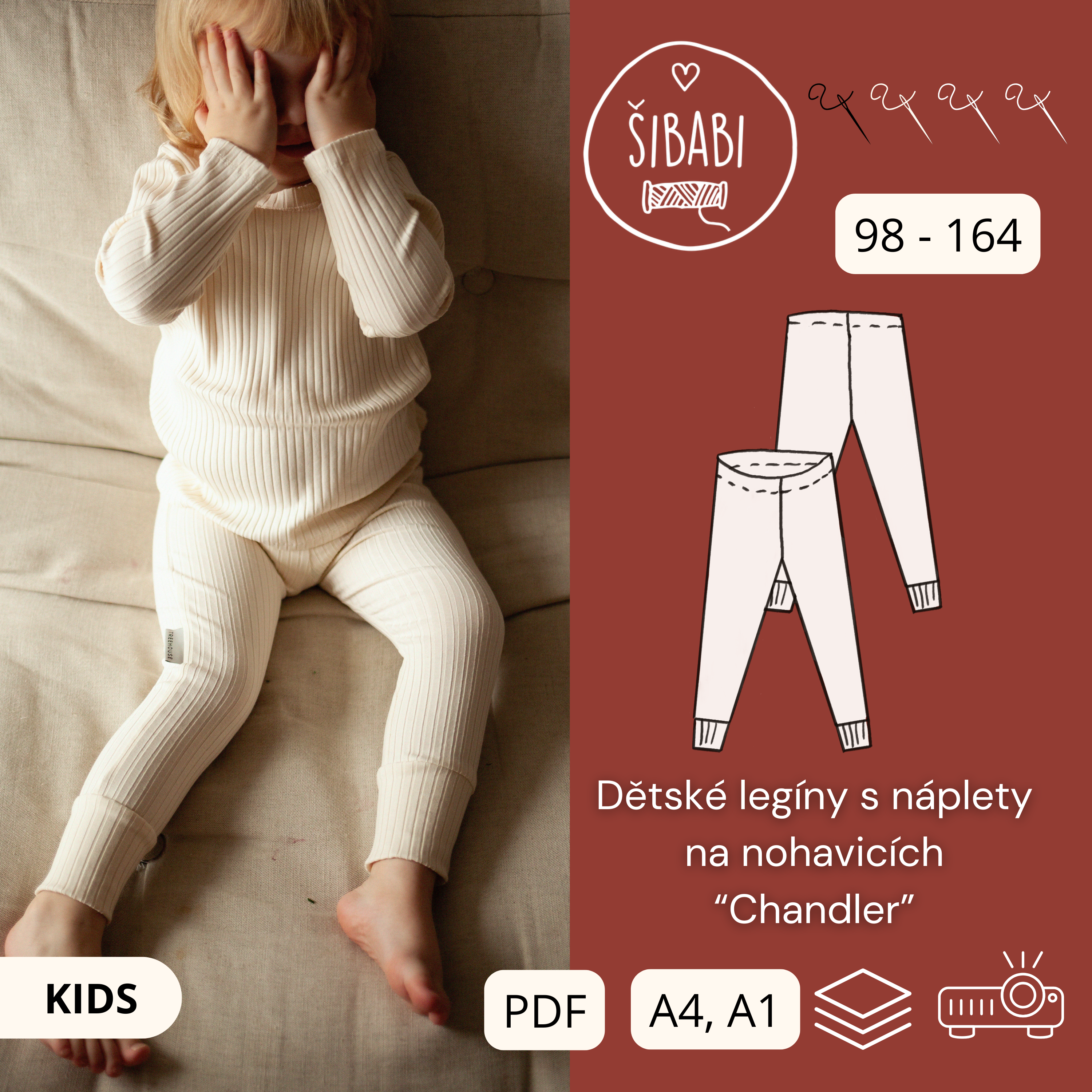 Střih na dětské legíny s nápletem na nohavicích &quot;Chandler&quot;, 98 - 164 v PDF s fotonávodem