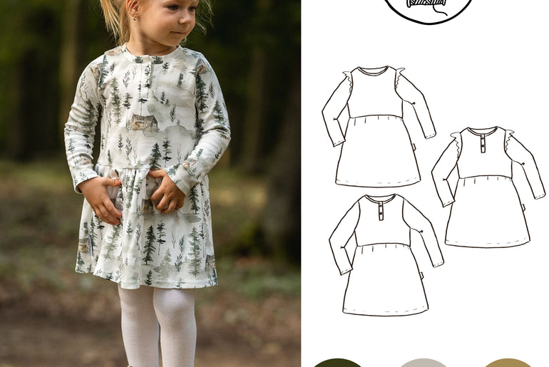 Střih na dívčí šaty na podzim s dlouhým rukávem Penelope