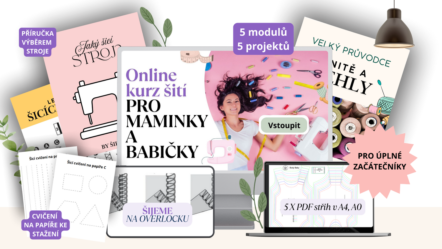 Balíček 5 x střih  + Online kurz šití pro začátečníky - kurz šití pro maminky a babičky