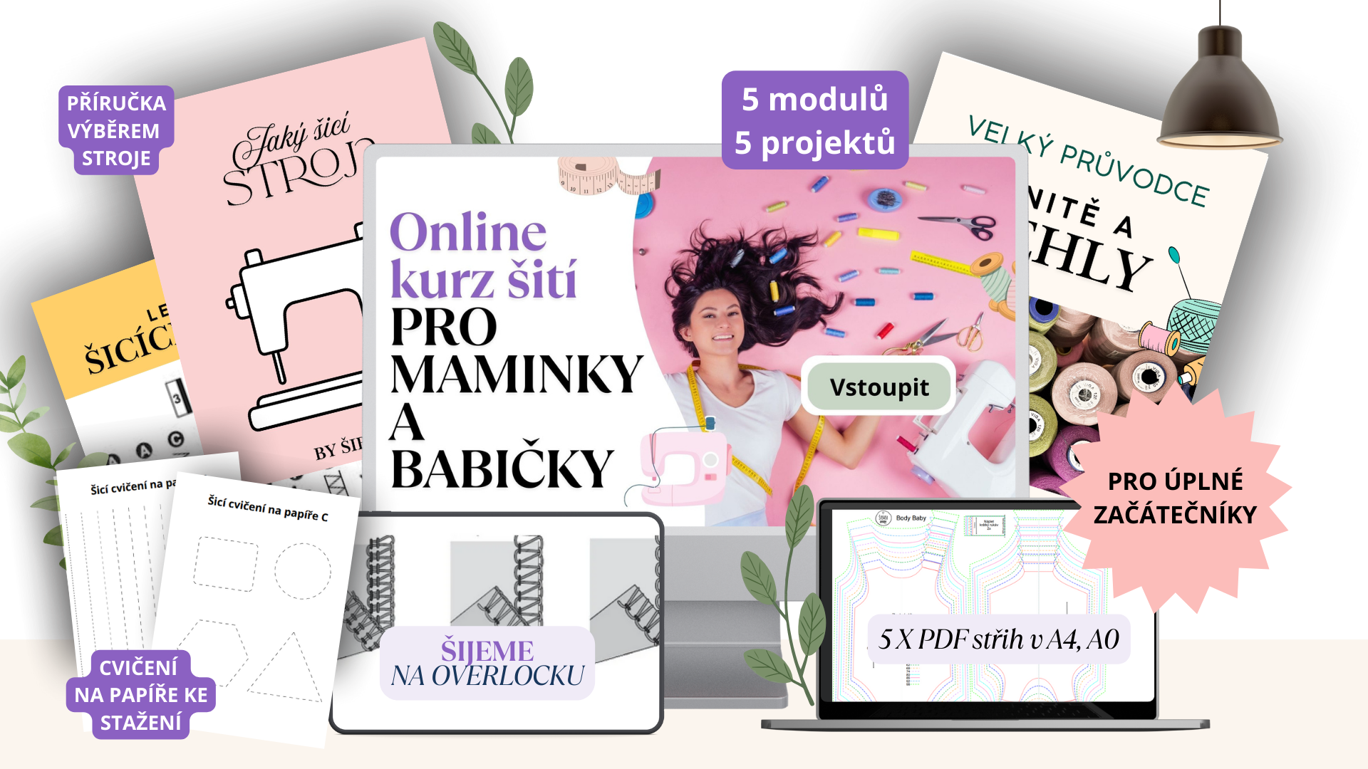 Balíček 5 x střih  + Online kurz šití pro začátečníky - kurz šití pro maminky a babičky