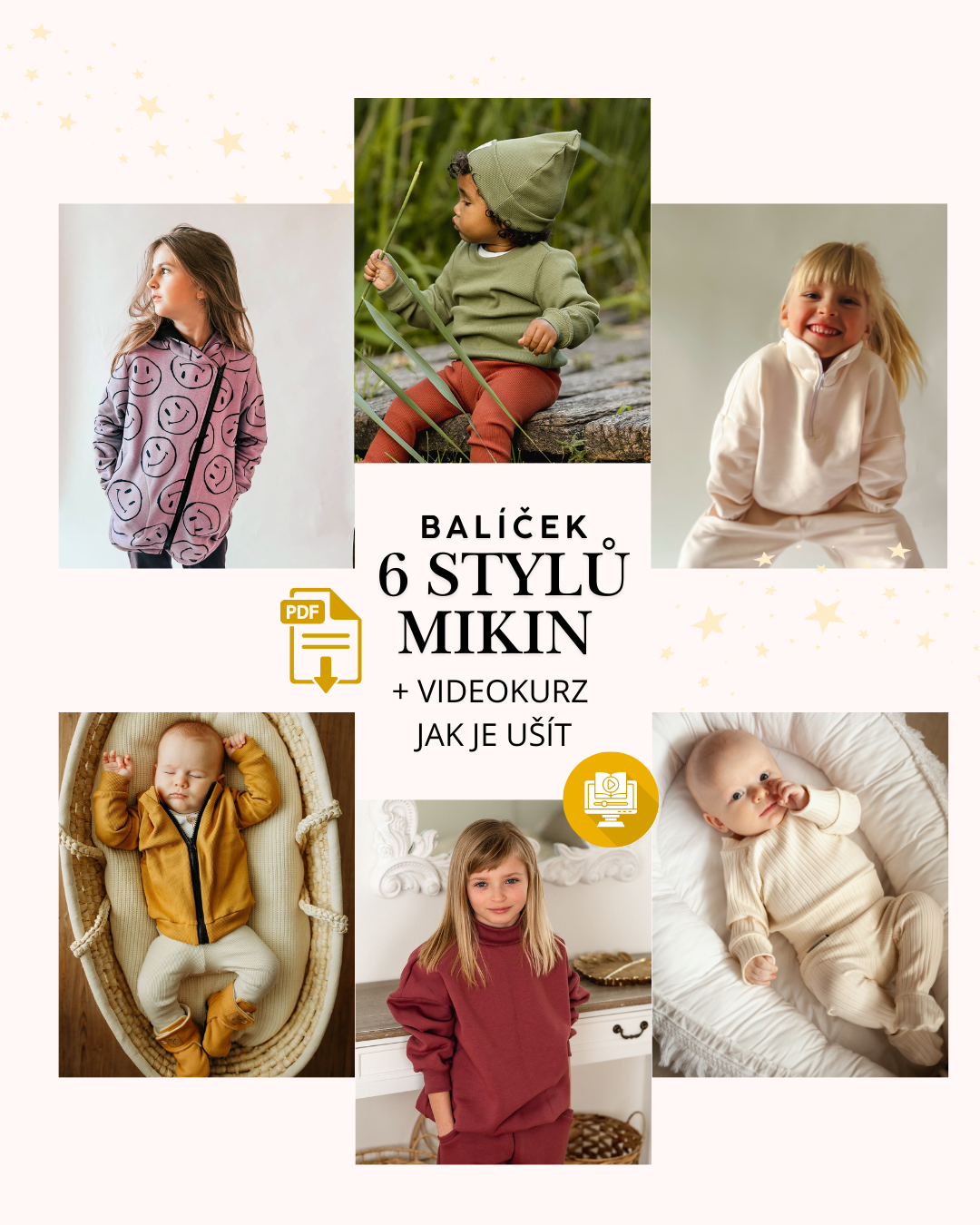 Balíček střihů 6 x střih na dětskou mikinu s videonávody na ušití📹