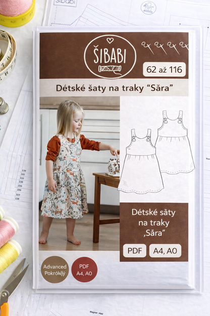 Papírový střih na dětské šaty na traky "Sára" - 62 - 116