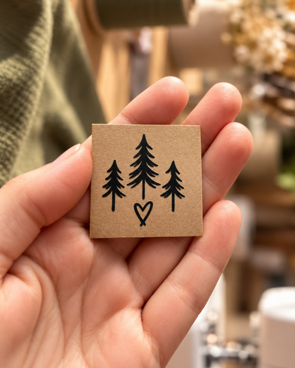Etiketa z pratelného papíru 4 x 4 cm – tři stromky - hnědá